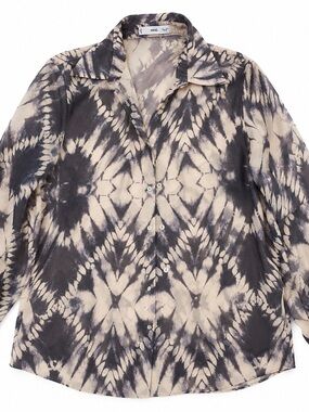 MNG Mango Tie-Dye Print Button Front Blouse | Sheer Long Sleeve | Size M